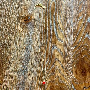Kendra Scott “Nola” gold necklace with red stone